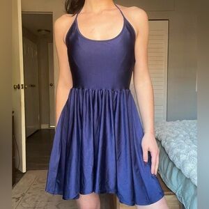 white and blue floral mini dress Porcia Tied Back Frill Dress Floral Blue